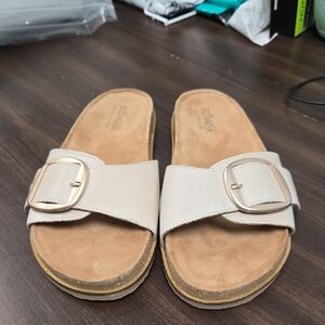 Softwalk Size 10 Ivory Una Leather Slide Sandals